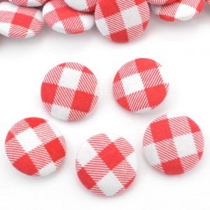 Lot de 5 gros boutons recouvert à queue carreaux vichy rouge blanc 2.8cm 