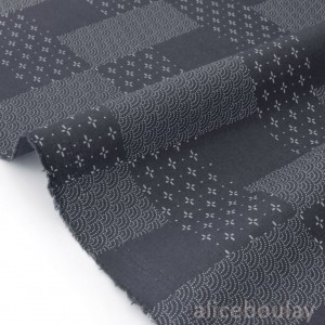 Tissu japonais coton doux géométrique vague Seigaiha  fond gris x 50cm 