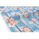 Tissu japonais toile coton souple fleuri fond bleu x50cm 