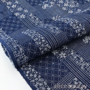 Tissu japonais traditionnel lin coton géométrique ton bleu marine x50cm 