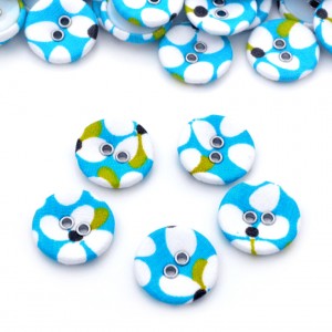 Lot de 5 boutons recouvert 2 trous fleuri bleu blanc taille 1.8cm 