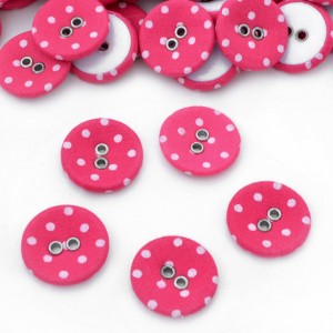 Lot de 5 boutons recouvert 2 trous rose aux pois taille 1.9cm 