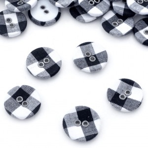 Lot de 5 boutons recouvert 2 trous carreaux vichy noir blanc taille 1.8cm 