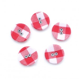 Lot de 5 boutons recouvert 2 trous carreaux vichy rouge blanc taille 1.8cm 