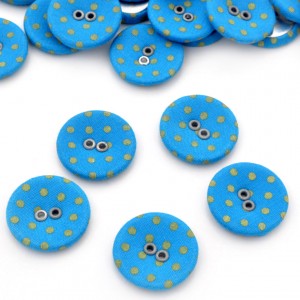 Lot de 5 boutons recouvert 2 trous bleu pois anis taille 2cm 