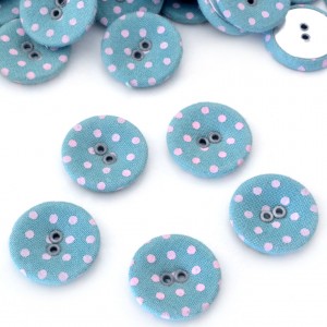 Lot de 5 boutons recouvert 2 trous bleu gris pois rose taille 2cm 
