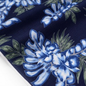 Tissu Japonais coton dobby doux motif exotique fond bleu marine x 50cm