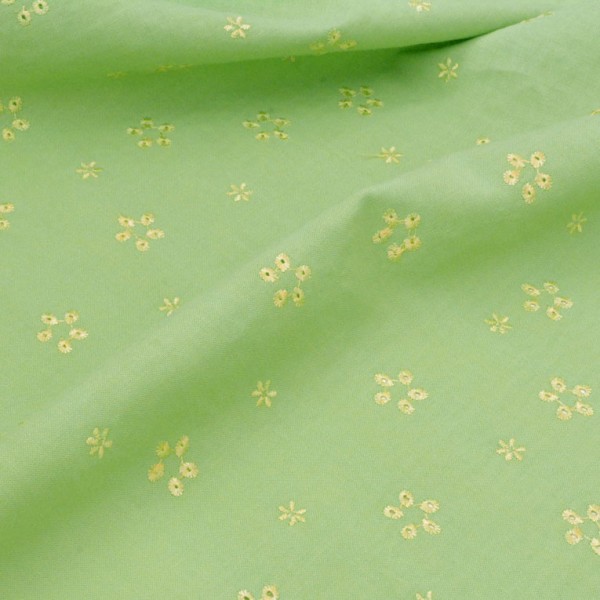 Tissu haute couture broderie anglaise coton vert ancien