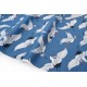 Tissu popeline coton soyeux oiseau grue fond bleu x 50cm 