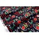 Tissu américain Thème Noël multicolore fond noir x 0.5cm 