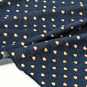 Destock 2m tissu jersey jeans coton doux cœur doré largeur 156cm 