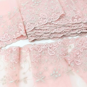 Destock lot 7.7m dentelle tulle brodé broderie lourde haute couture largeur 15cm