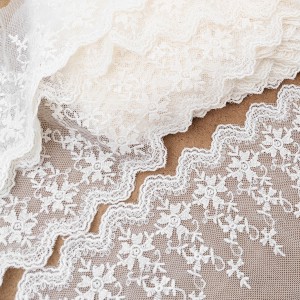 Destock lot 9.5m dentelle tulle brodé broderie coton fine largeur 9cm