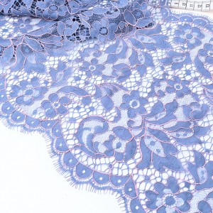 Destock 1.18m dentelle de calais bleu et rose largeur 26cm 