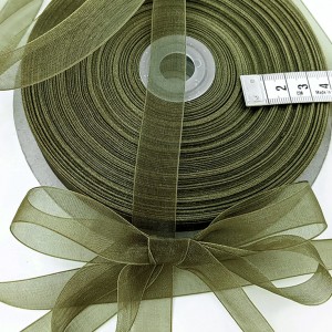 Déstock 90m ruban organza olive largeur 1.7cm