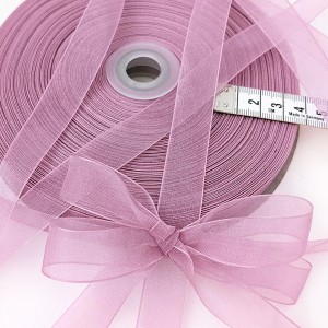 Déstock 90m ruban organza mauve largeur 1.6cm