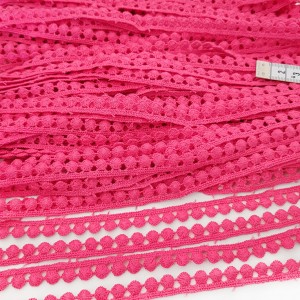 Destock lot 27.5m galon dentelle guipure pompons coton rose largeur 1cm