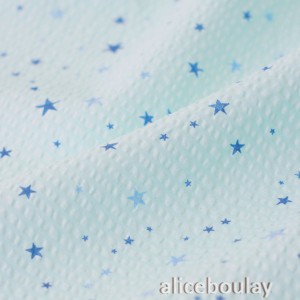 Tissu coton gaufré étoile bleu turquoise ton sur ton x 50cm