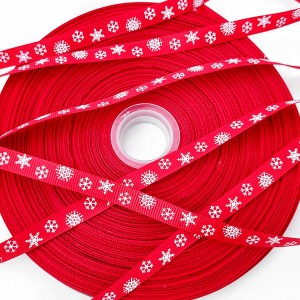 Déstock 90m ruban gros grain imprimé thème Noël fond rouge largeur 10mm