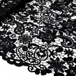 Destock 1.47m tissu dentelle guipure haute couture lourd noir largeur 97cm