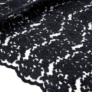 Destock 2m tissu dentelle broderie organza brodé coton haute couture noir largeur 135cm 