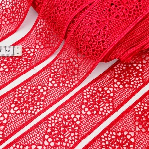 Destock lot 13.2m dentelle guipure satinée haute couture rouge largeur 4.3cm