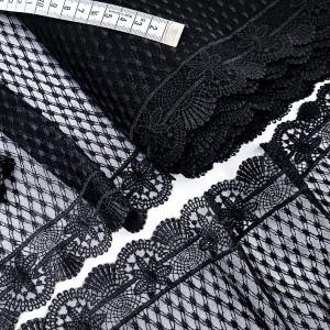 Destock 3.3m dentelle broderie tulle brodé haute couture noire largeur 21.5cm