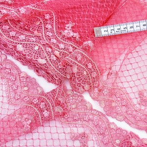 Destock 6.6m dentelle broderie tulle brodé fine haute couture rose largeur 19.5cm