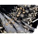 Destock 4.9m tissu dentelle broderie tulle brodé fine douce noire doré largeur 65cm