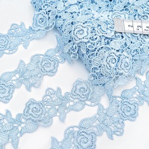Destock 14m dentelle guipure satinée fine haute couture bleu largeur 3.8cm