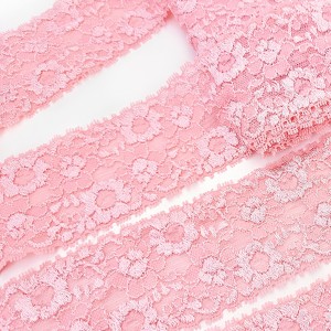 Déstock 8.7m dentelle élastique satinée fluide spécial lingerie rose largeur 5.8cm