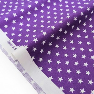Destock 1.5m tissu américain popeline de coton soyeux étoile fond lavande largeur 113cm