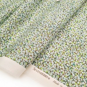 Déstock 1.5m tissu japonais sevenberry batiste coton soyeux fleuri vert largeur 113cm 