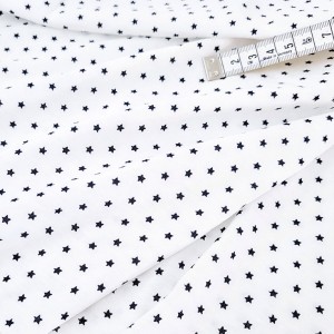 Destock 1.35m tissu jersey coton doux étoile noire fond blanc largeur 179cm léger défaut