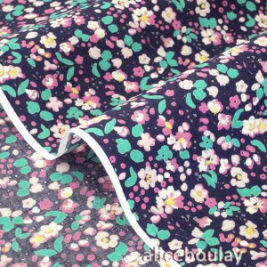 Tissu japonais batiste de coton fleuri rose fond gris foncé x 50cm