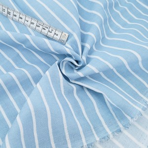Destock 1.8m tissu coton double gaze imprimé rayures bleues blanches largeur 150cm 