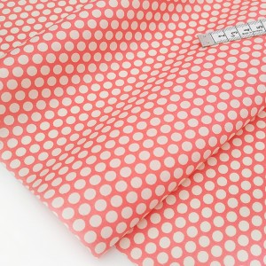 Destock 1.87m tissu japonais popeline coton soyeux pois beige rose largeur 116cm