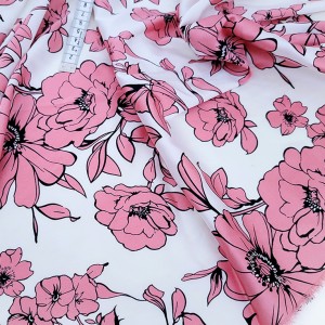 Destock 2.2m tissu satin de duchesse polyester imitation soie imprimé fleuri largeur 130
