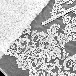 Destock 4.2m tissu haute couture dentelle broderie tulle brodé festoné robe mariée largeur 68cm
