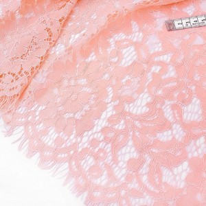 Destock 2.2m tissu dentelle de calais brodé festonné haute couture rose largeur 100cm 