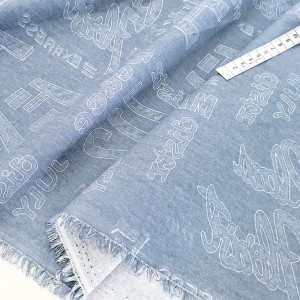 Destock 1.65m tissu coton souple imprimé motif inscriptions gris largeur 142cm