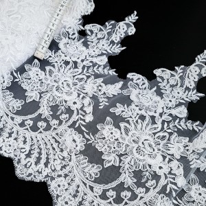 Destock 5m dentelle broderie tulle brodé lourde haute couture blanche largeur 34cm