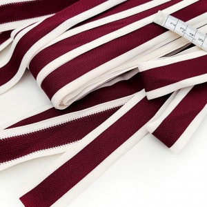 Destock 14.5m galon ruban maille bicolore rayures écrues bordeaux tricotées polyester doux largeur 3.1cm