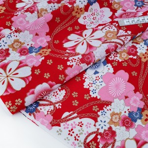 Destock 1m tissu japonais coton motif traditionnel fleuri largeur 149cm