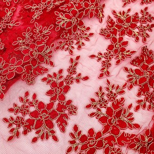 Destock 2.7m tissu dentelle broderie tulle brodé haute couture rouge doré largeur 67cm