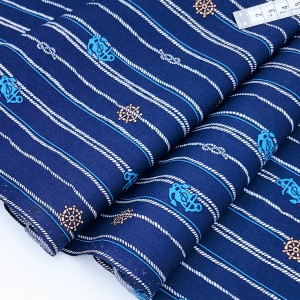 Destock 1.58m tissu japonais coton doux bleu motif ancre marine largeur 114cm