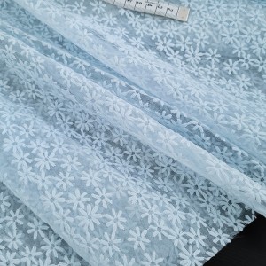 Destock 1.2m tissu dentelle organza brodé broderie coton bleu pâle largeur 130cmcm