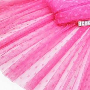 Destock 2.7m tissu tulle souple motif pois rose largeur 165cm
