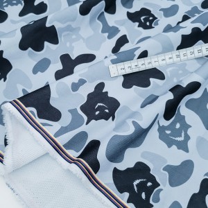 Destock 1.15m tissu sweat polyester doux imprimé camouflage fantome grande largeur 180cm 