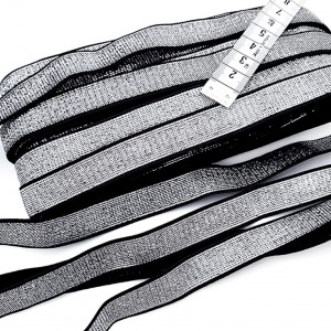 Destock 11.3m ruban élastique plat bretelle velouté argenté noir largeur 1.5cm